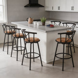 Set von 6 schwenkbaren Industriestangenhockern mit brauner Stoffrückländer - Hailey 29