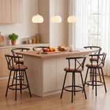 Set mit 6 drehbaren Industrie-Barhockern mit brauner Stoffrückseite – HAILEY 24