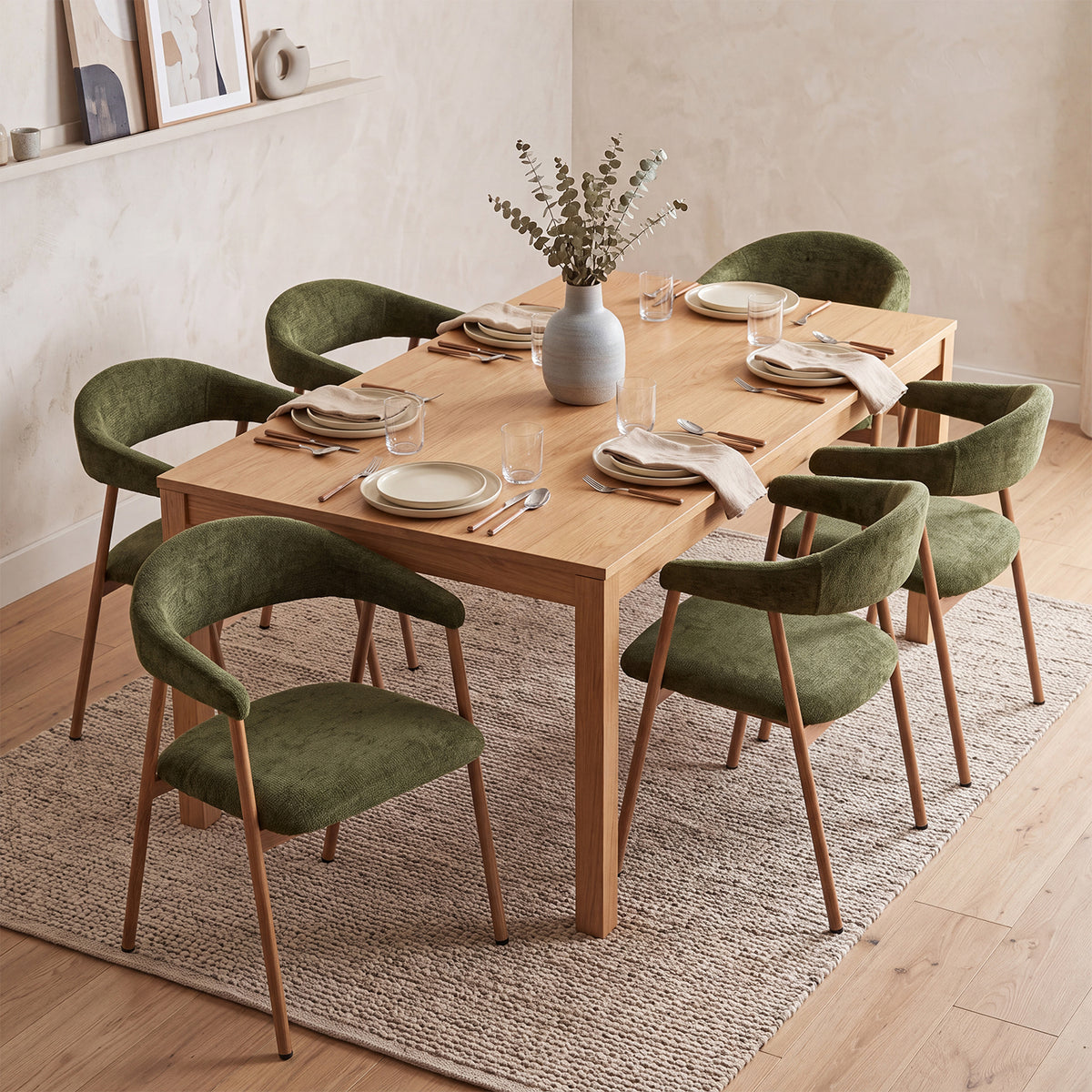 Set von 2 skandinavischen Esszimmer Sesseln mit beige Stoffarmlehnen - Cromwell