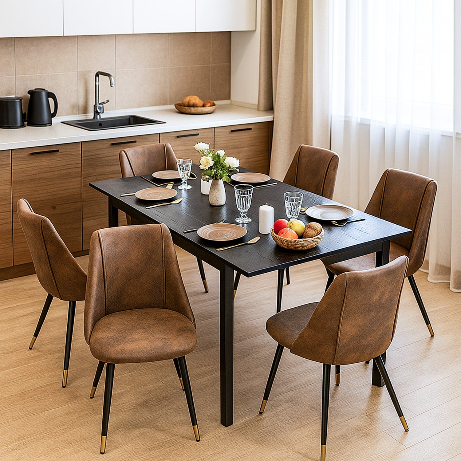 Set mit 6 industriellen Esszimmerstühlen aus Wildleder – SMEG