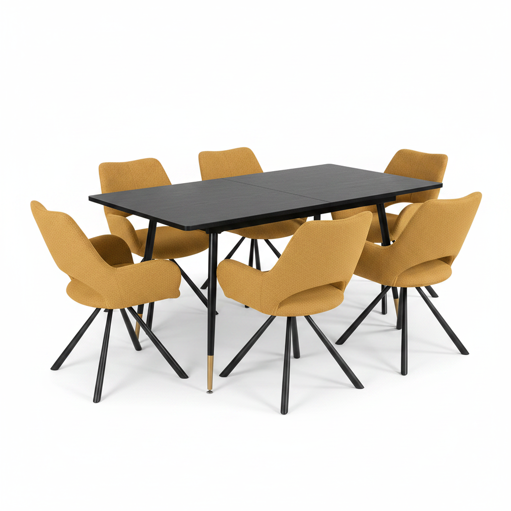 Round Table Table Table Table Timber Ø80 cm with 4 black velvet chairs, modern and comfortable style