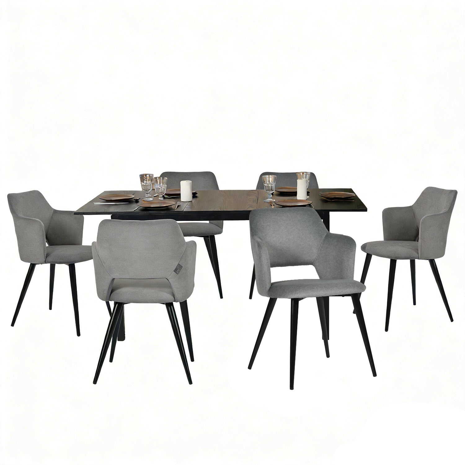 Round Table Table Table Table Timber Ø80 cm with 4 black velvet chairs, modern and comfortable style