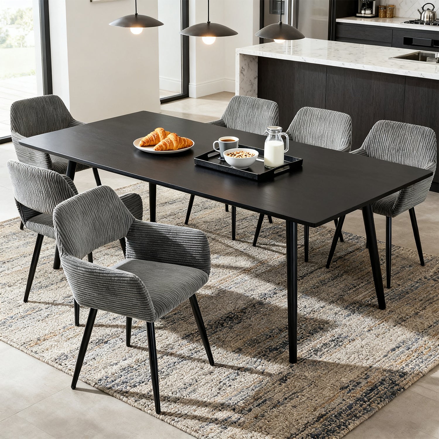 Lot de 6 fauteuils de salle à manger scandinaves avec accoudoirs en velours côtelé gris - CROMWELL CORDUROY