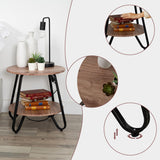 Tavolo extra rotondo con 2 livelli di stile industriale in Oak Imitation nero e legno - Konya Tarrant