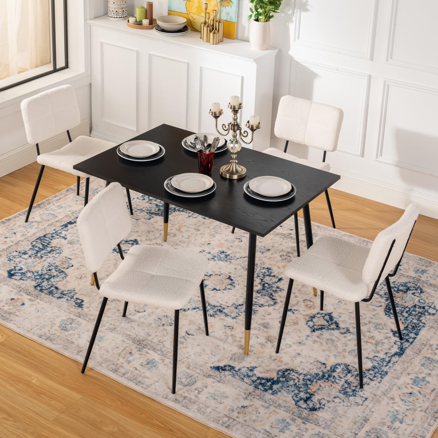 Lot de 4 chaises de salle à manger scandinaves en tissu mouton bouclette beige - POMONA