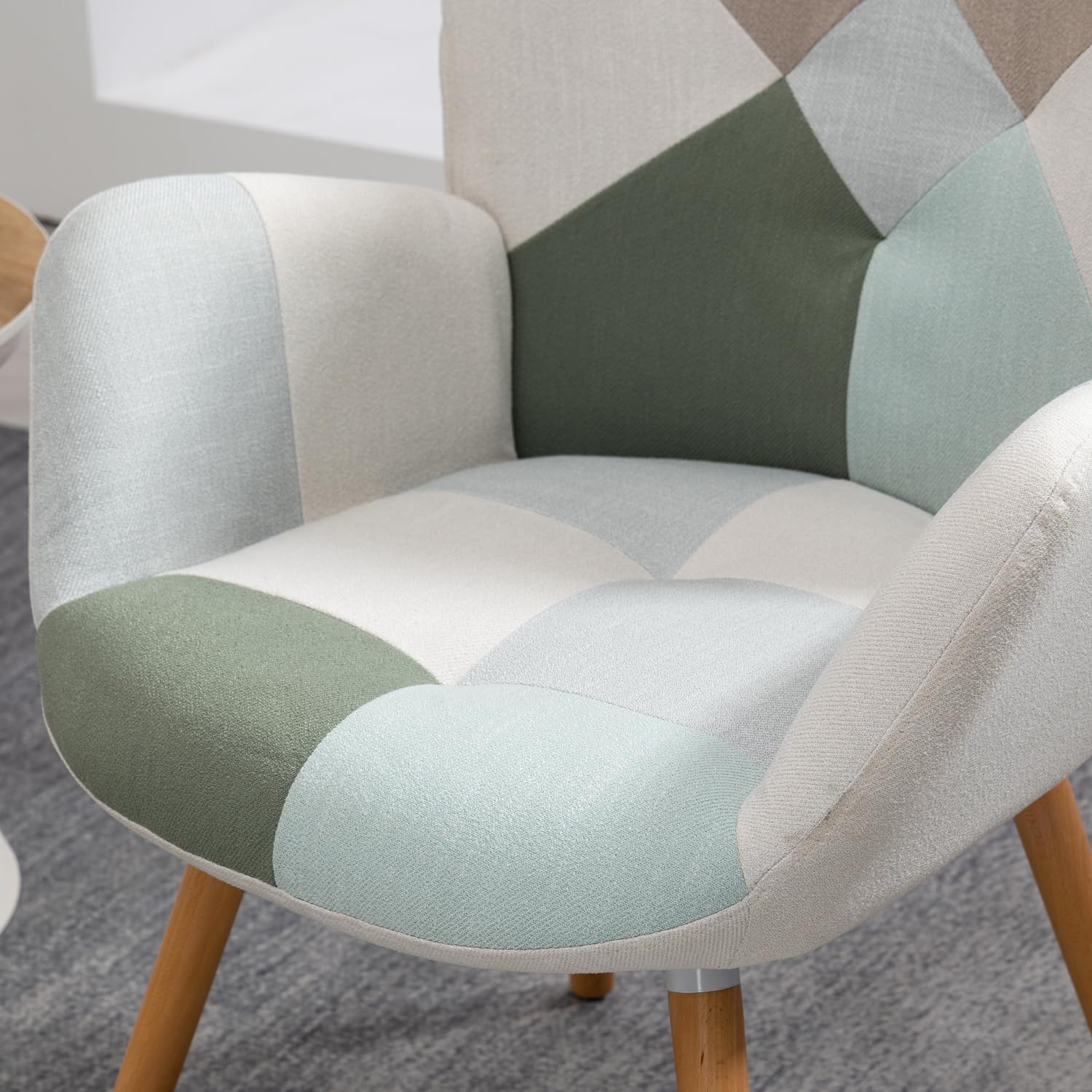 Sillón escandinavo con reposabrazos en tela de mosaico Aqua con costuras - Funkel