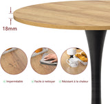 Table salle à manger ronde vintage 2-4 personnes en chêne et métal noir - CLIFT