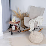 Table d'appoint ronde à 2 niveaux style industriel en métal noir et bois imitation chêne - KONYA TARRANT