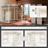 2 -seerer Mezzanine -Bett (140x200) mit Lattenboxen mit industriellem Weiß- und Holzstil (Matratze nicht enthalten) - Up