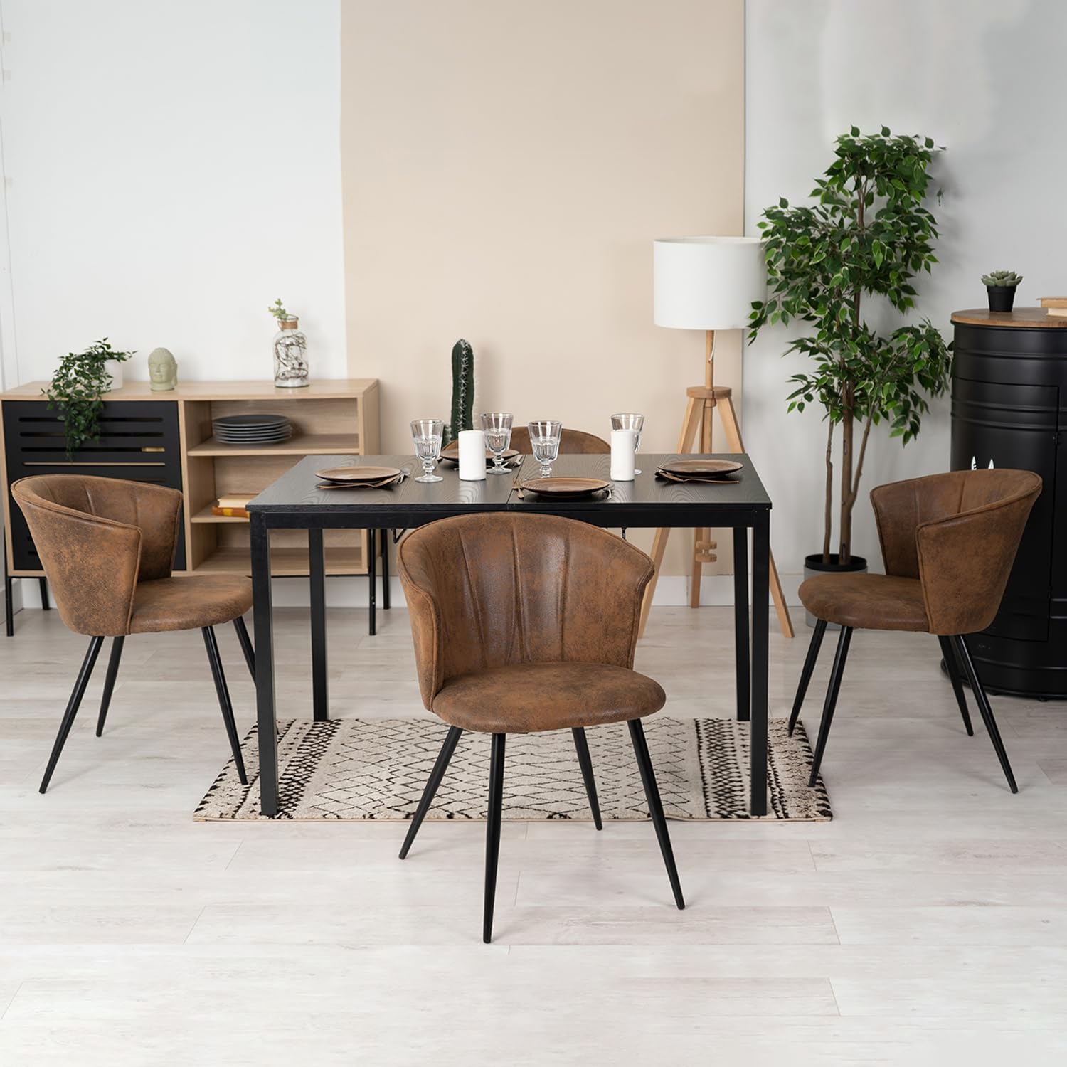 Conjunto de 6 sillones de comedor industriales con reposabrazos de ante - DONCIC