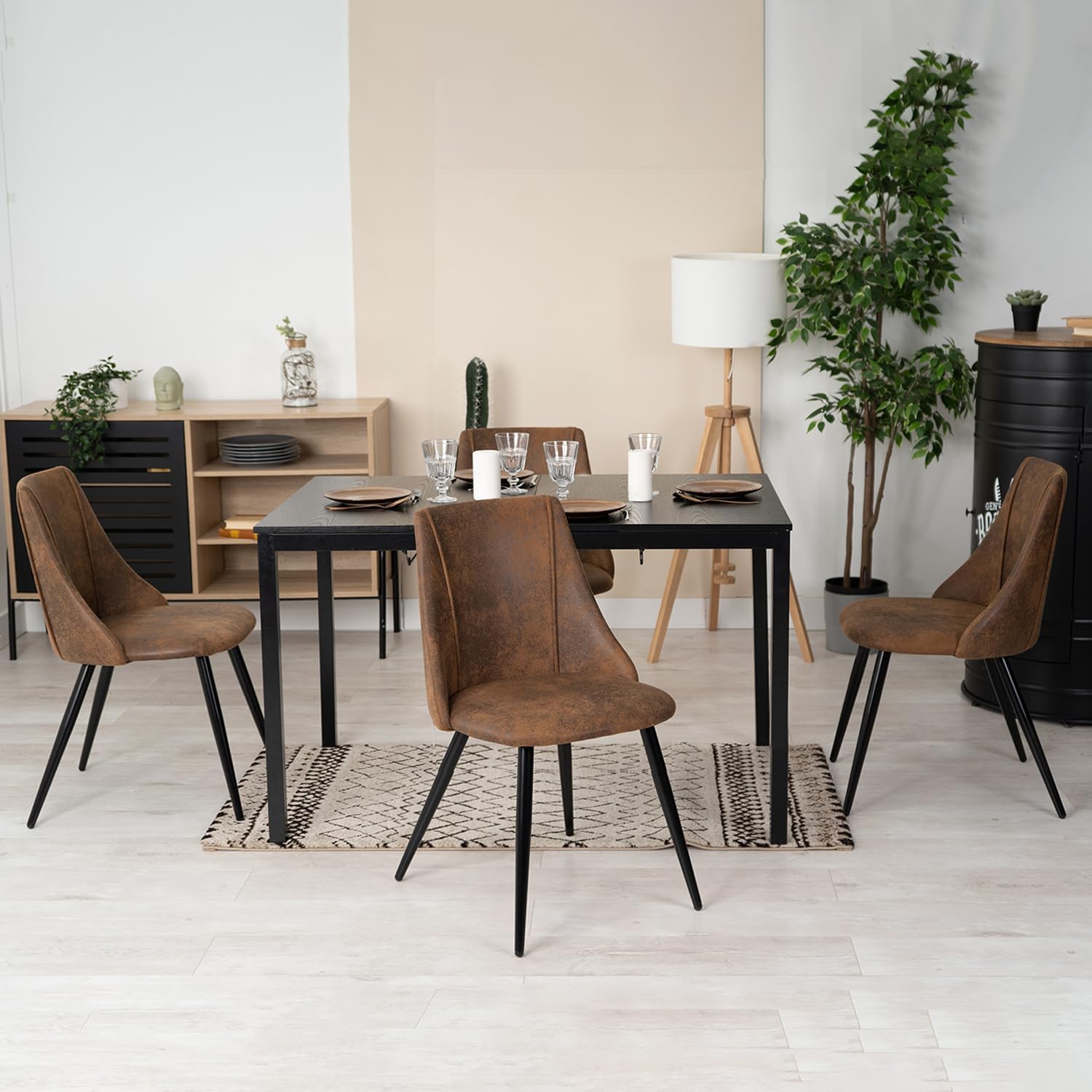 Lot de 6 chaises de salle à manger industrielles en suédine - SMEG
