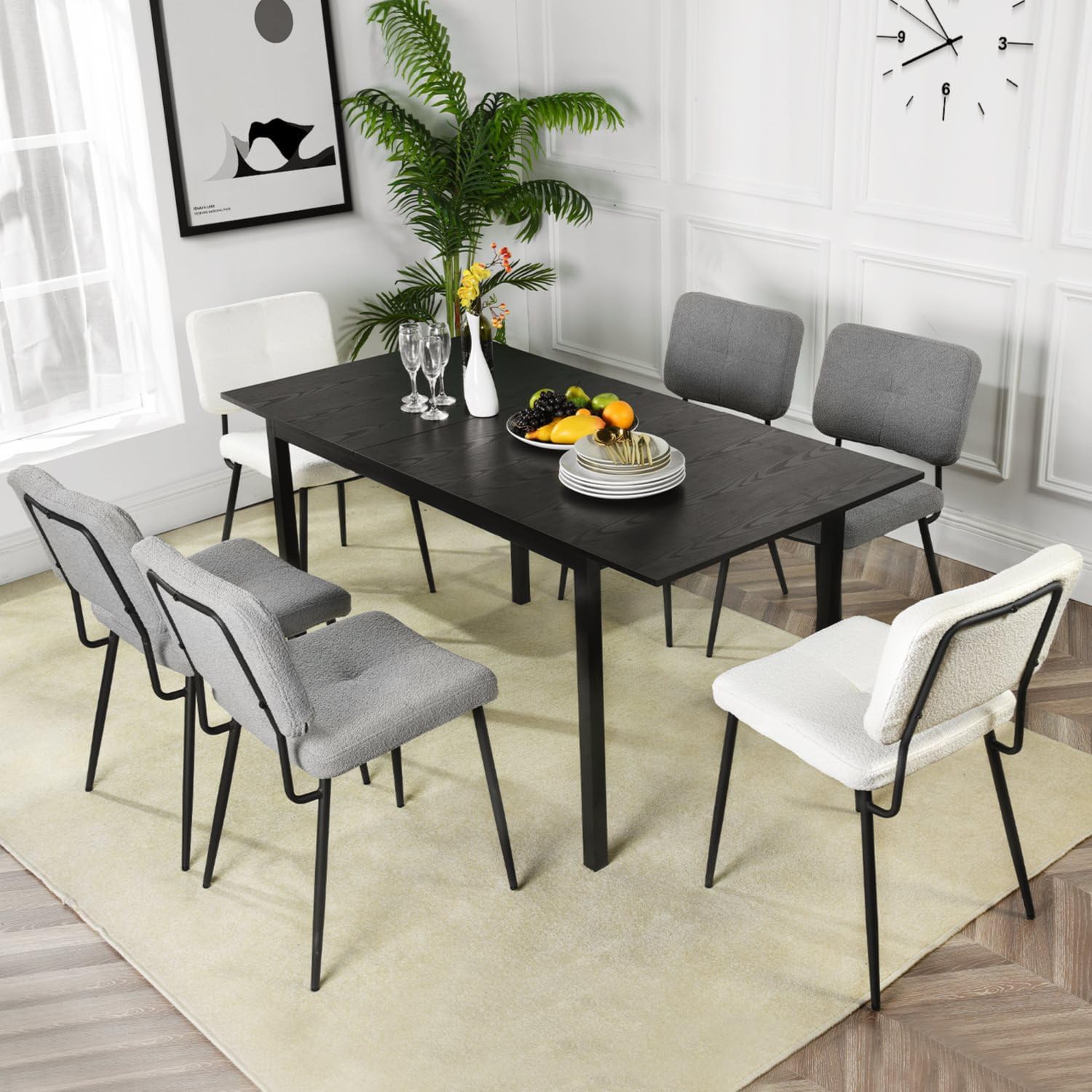 Extendable industrial dining table for 4 to 6 people in black MDF wood - bari