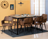 Conjunto de 6 sillones de comedor industriales con reposabrazos de ante - CROMWELL