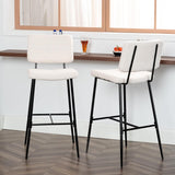 Set of 2 Scandinavian bar stools with back in beige dumpling sheepskin fabric - POMONA BAR