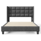 Lit double 140x200 cm en tissu gris avec tête de lit capitonnée et sommier à lattes inclus, design élégant et confortable (matelas non inclus)
