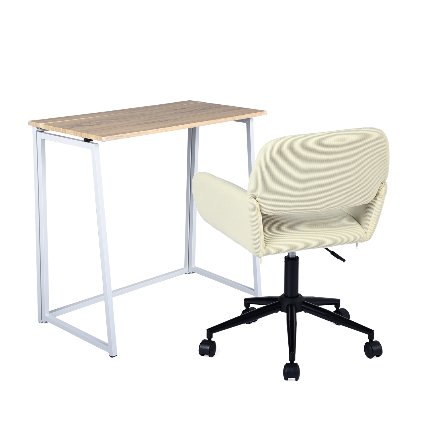 Desktop pieghevole e sedia da scrivania in velluto a coste beige - Ascoli & Ross