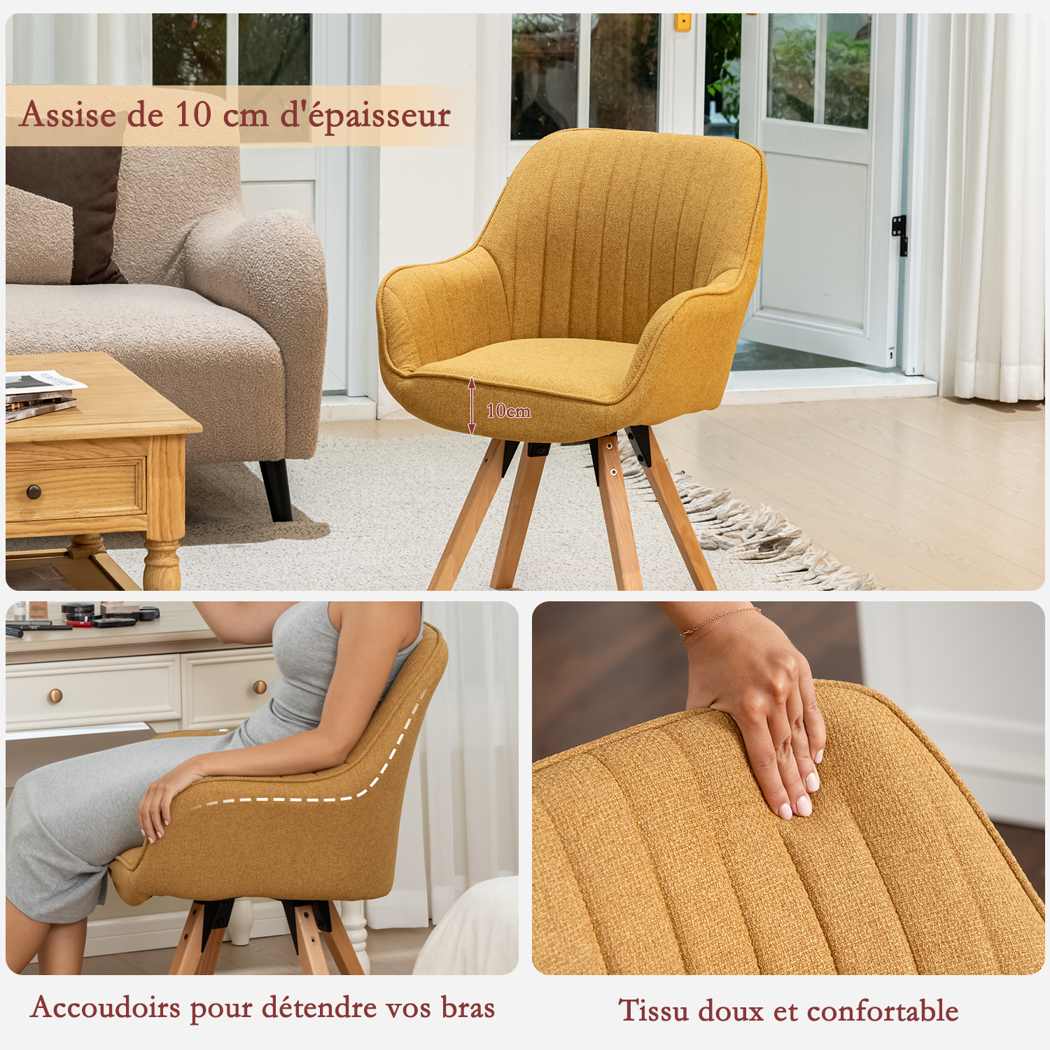 Bequemer Esszimmerstuhl aus gelbem Stoff mit 360°-Drehgelenk – CARSON FABRIC YELLOW