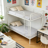 Lit superposé 2 places et 2 étages en métal blanc avec échelle 90x190cm (matelas non inclus) - TWIN