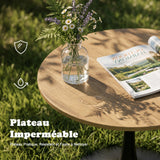 Ensemble de salle à manger de style scandinave comprenant une table ronde en chêne et quatre chaises pliantes grises
