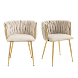 Set aus 4 Esszimmerstühlen im Industriestil mit geflochtener Rückenlehne aus beigem Stoff – MILIANA