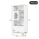 Bibliothèque multifonctionnelle blanche avec LED et portes vitrées – 78×36×180 cm