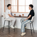 Set of 2 Scandinavian bar stools with back in beige dumpling sheepskin fabric - POMONA BAR