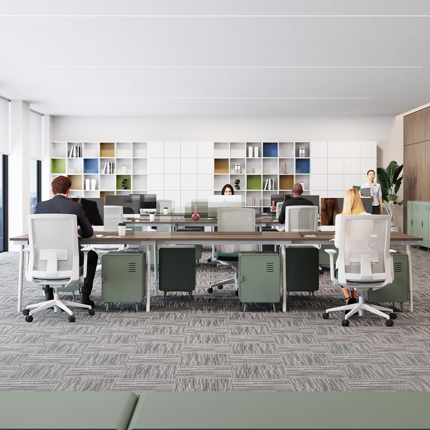 Table de chevet en métal vert clair style industriel avec rangement et étagère - WALNUT