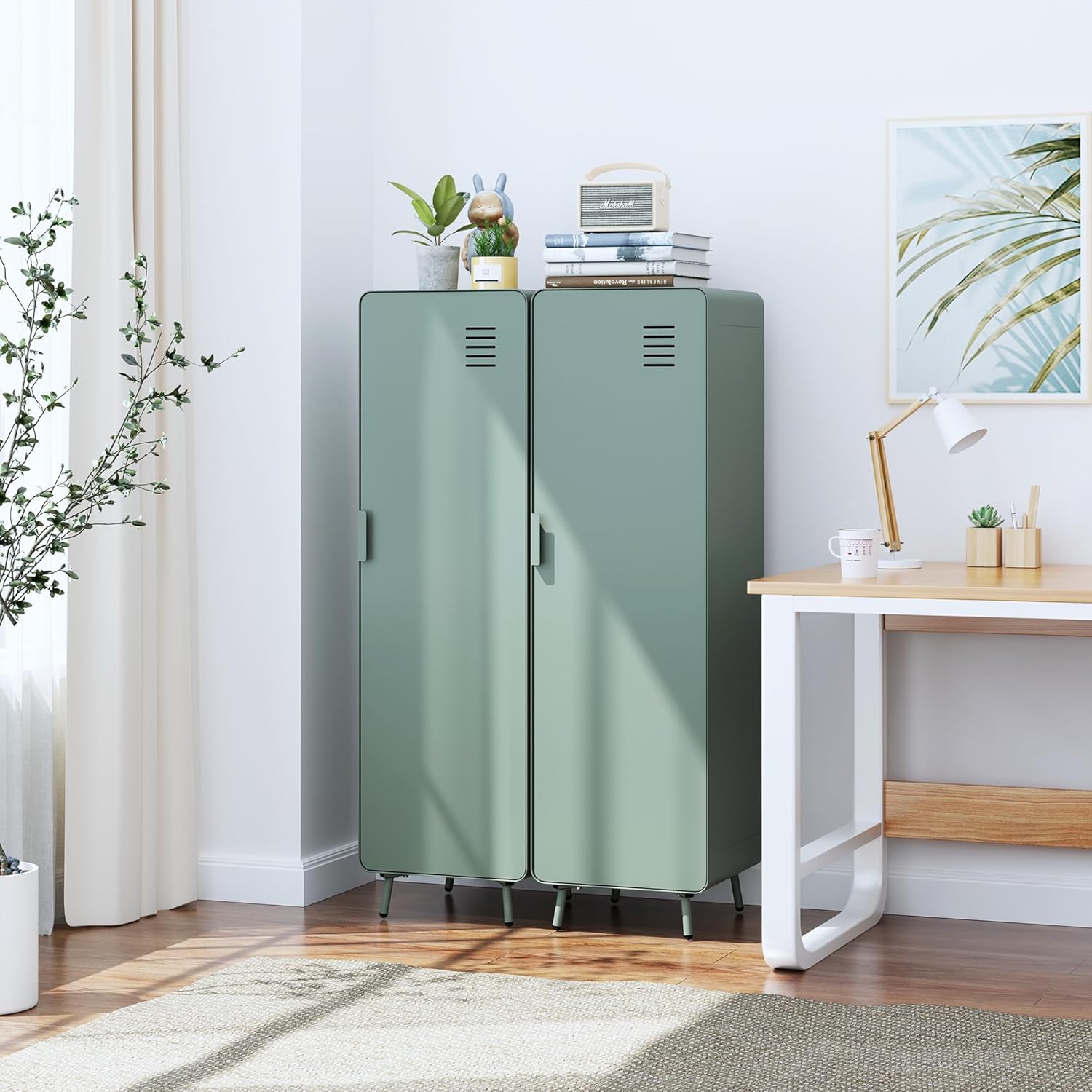 Armoire/Casier métallique vert clair au style industriel avec étagères - WALNUT