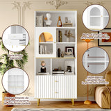 Bibliothèque multifonctionnelle blanche avec LED et portes vitrées – 78×36×180 cm