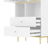 Bibliothèque multifonctionnelle blanche avec LED et portes vitrées – 78×36×180 cm