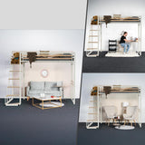 2 -seerer Mezzanine -Bett (140x200) mit Lattenboxen mit industriellem Weiß- und Holzstil (Matratze nicht enthalten) - Up