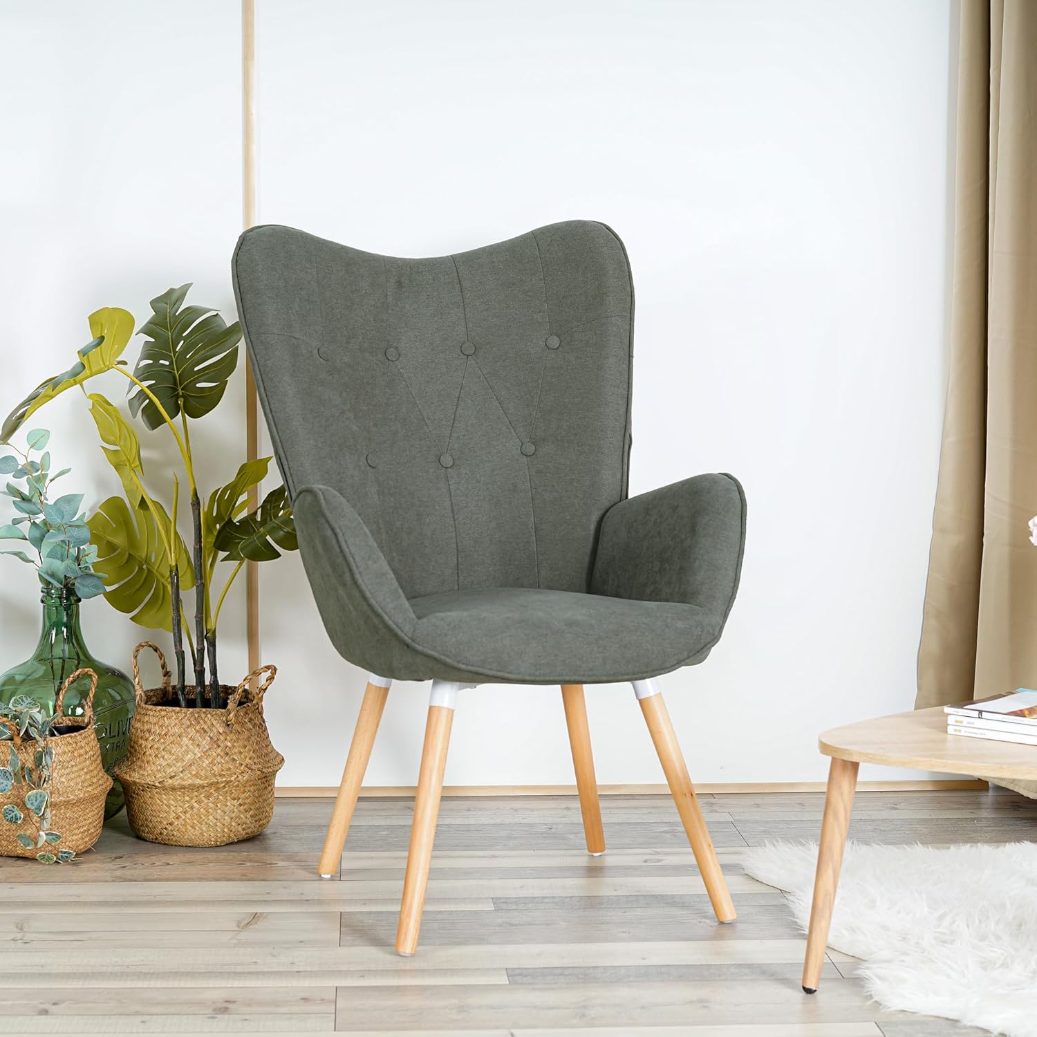 Sillón escandinavo con reposabrazos en tela gris oscuro - kas