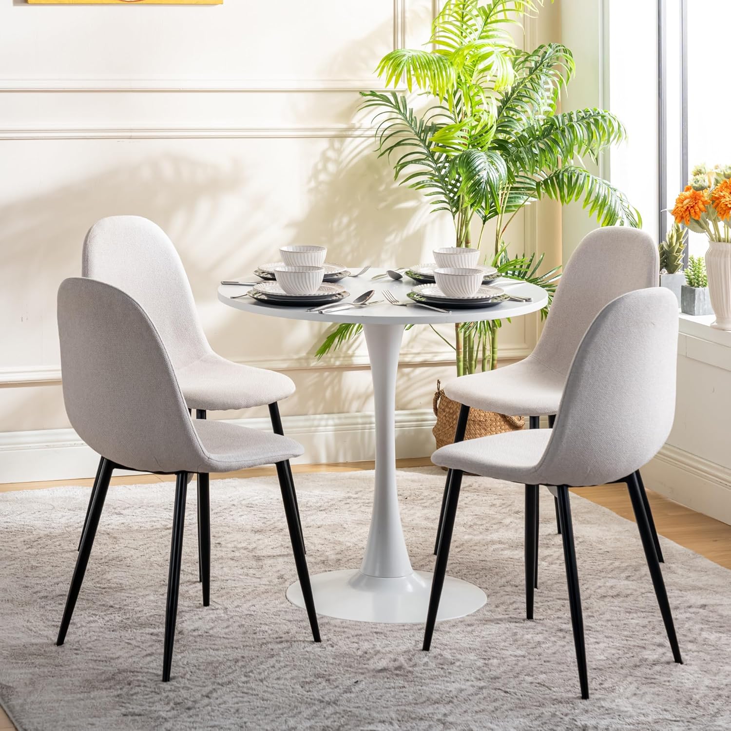 Table salle à manger ronde scandinave 2-4 personnes en bois et métal blanc - CLIFT