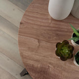 Table d'appoint ronde à 2 niveaux style industriel en métal noir et bois imitation chêne - KONYA TARRANT