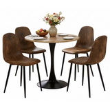 Round Table Table Table Table Timber Ø80 cm with 4 black velvet chairs, modern and comfortable style