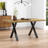 Modern industrial dining table 140x80 cm in oak effect with crossed feet in black metal