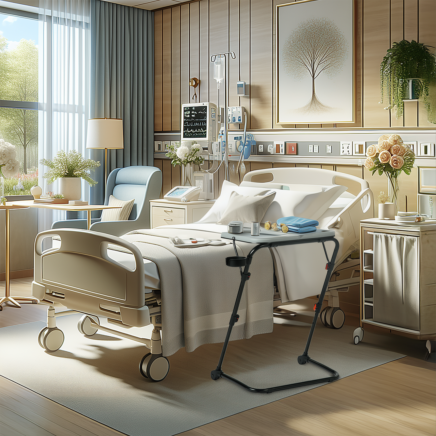 Table d’appoint pliable pour ordinateur portable, bout de canapé réglable en hauteur avec plateau inclinable et porte-gobelet - BASELINE