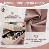 Lit enfant rembourré 90×200 cm (sans matelas) en velours rose avec tête de lit arquée