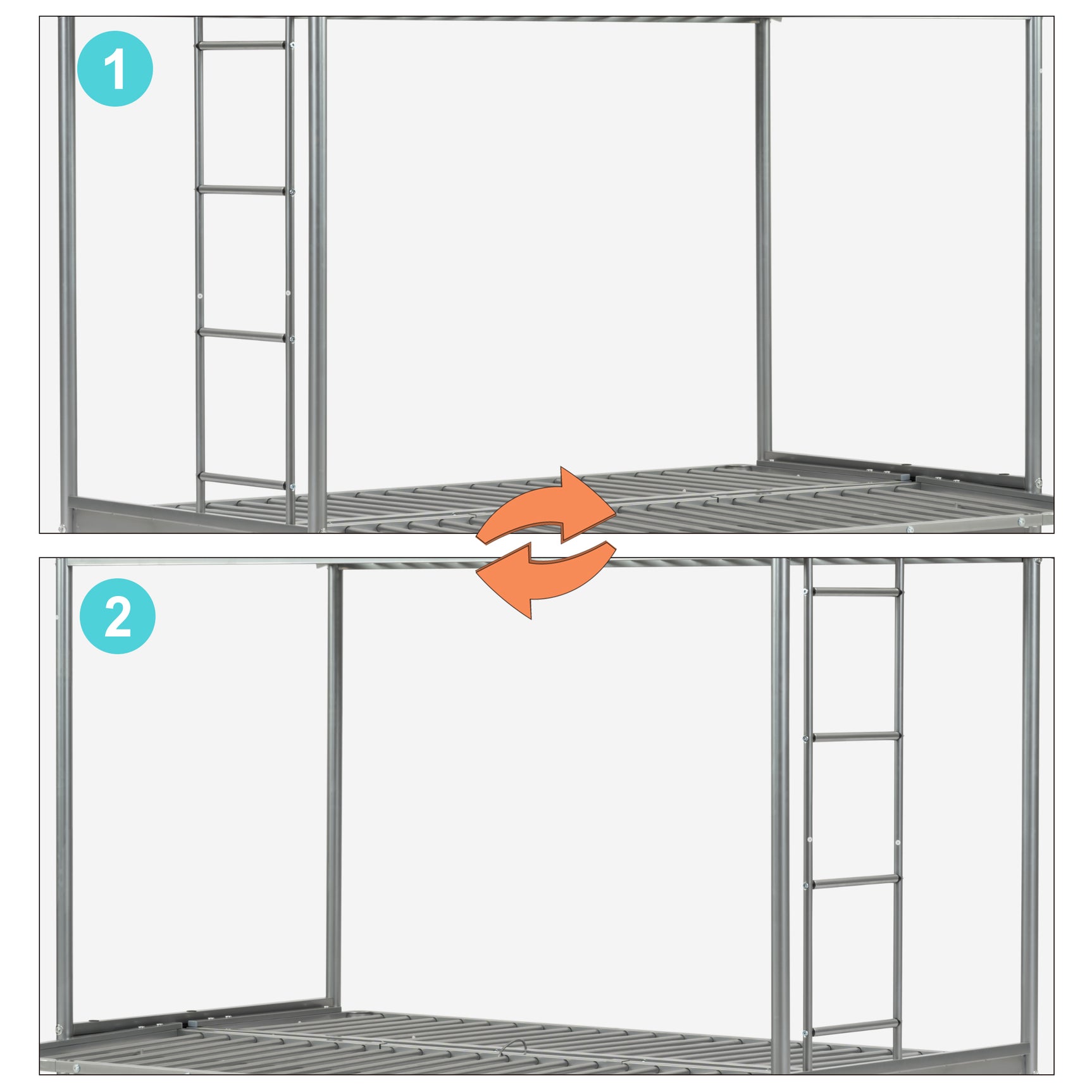 Bunk bed 90x190cm with convertible bench sofa and silver metal slats (mattress not included) - Liberty