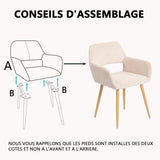 Ensemble de salle à manger de style scandinave comprenant une table ronde en chêne et 2 chaises en velours côtelé beige
