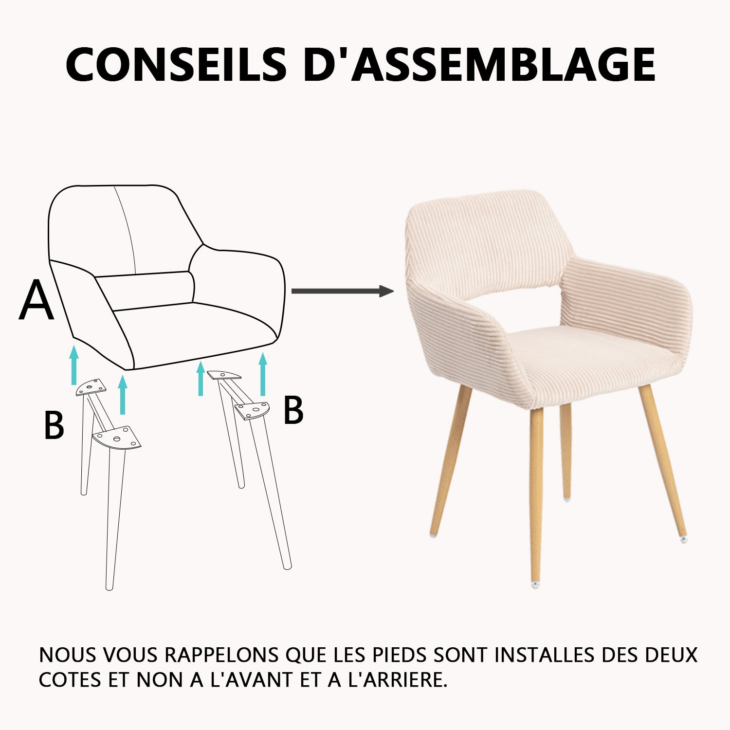 Ensemble de salle à manger de style scandinave comprenant une table ronde en chêne et 2 chaises en velours côtelé beige
