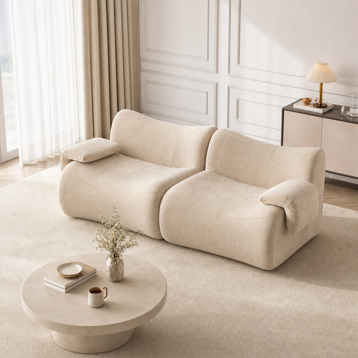 Canapé modulaire chenille beige 2 places