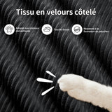 Ensemble de canapés avec accoudoirs incurvés et base antidérapante en tissu velours côtelé doux pour le salon, noir, siège 2 + tabouret 1