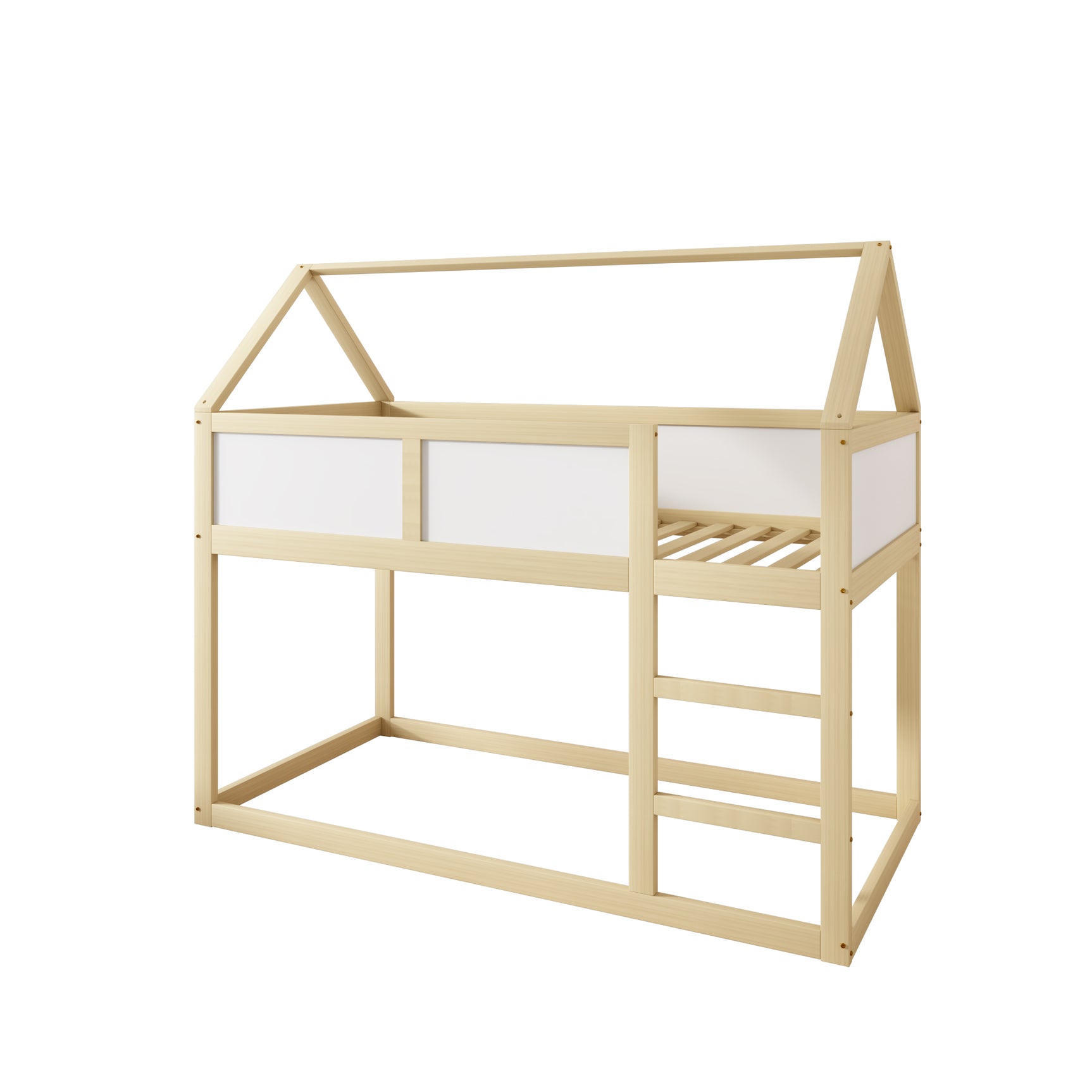 Mezzanine -Bett für Kinder 90x200 cm in massivem Holz mit Skala, Designkabine und natürlichen Holz Finish