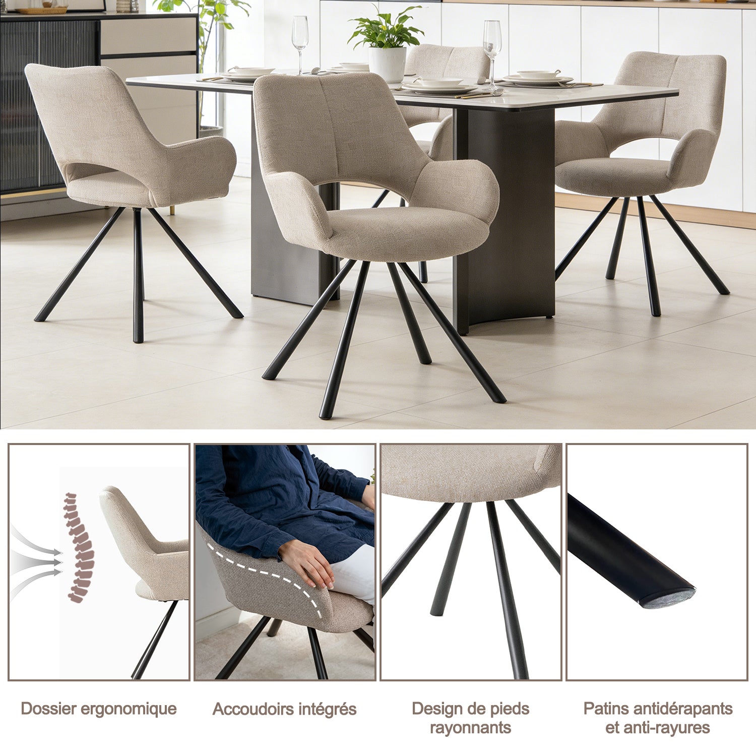 Round Table Table Table Table Timber Ø80 cm with 4 black velvet chairs, modern and comfortable style