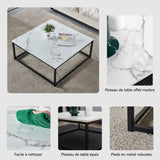 Zeitgenössischer Stil quadratischer Couchtisch, Marmoreffekt Holzschale, Black Metal Struktur - facto
