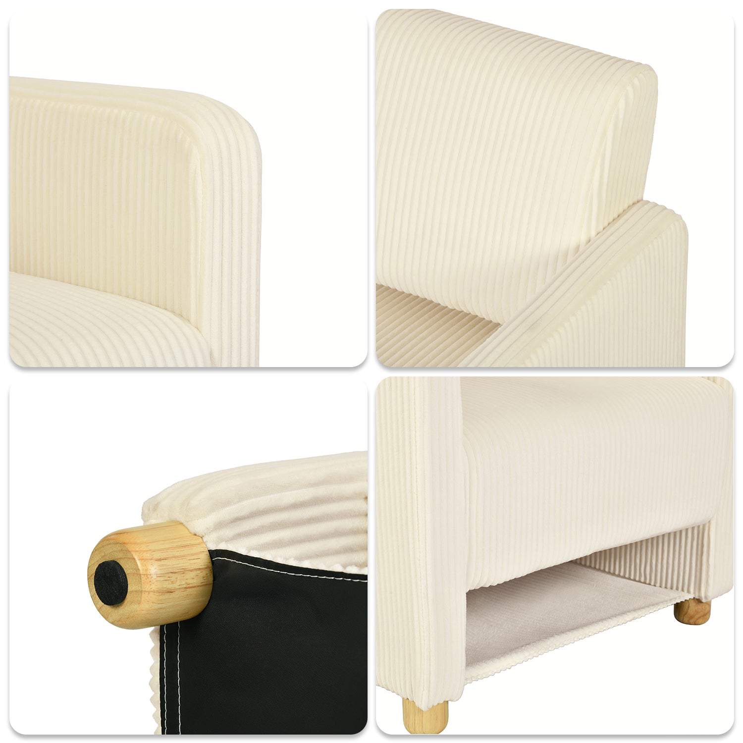 Fauteuil de détente 1 place canapé pour salon, fauteuil avec emballage en velours côtelé beige - KARIA