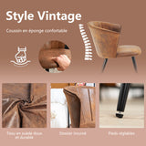 Ensemble de salle à manger de style vintage composé d'une table ronde en chêne et de 2 fauteuils en suédine marron