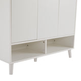 Meuble à chaussures blanc avec étagères réglables, commode minimaliste pour l'entrée, avec pieds en bois massif