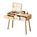 Copeador de madera con espejo plegable, 3 cajones de almacenamiento blanco y diseño blanco - 100x40x78 cm